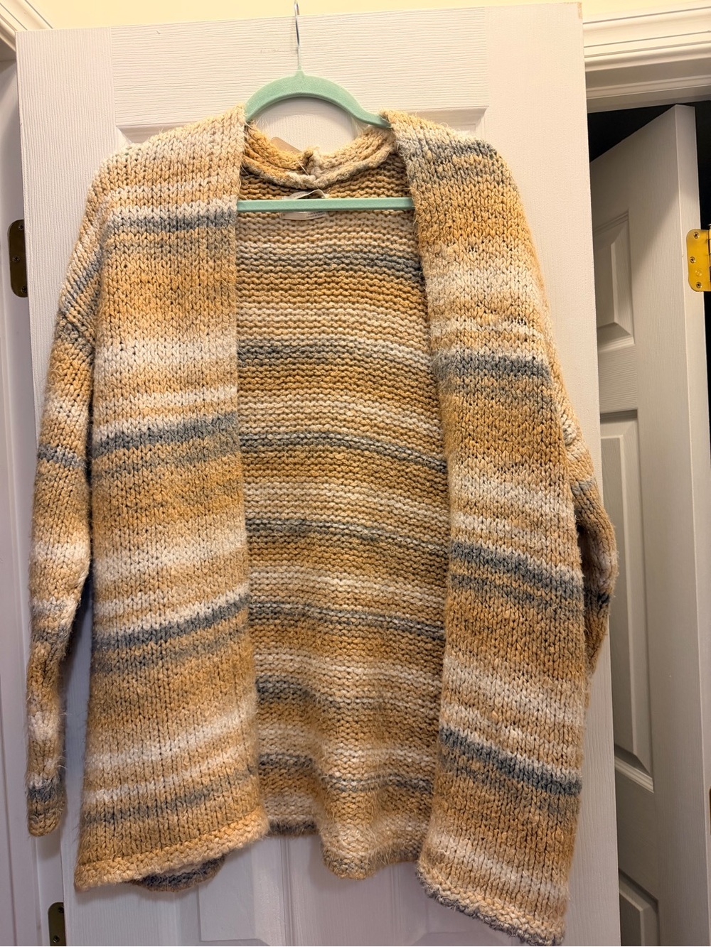 Anthropologie Striped Open-Front Cardigan in Beige, Gray & Cream